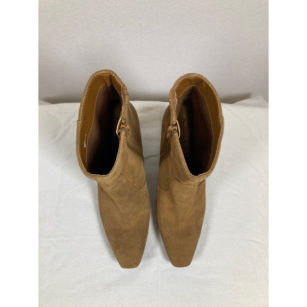 Open Edit Ankle Boots Women 7M Tan‎ Suede Leather Pointed Toe Block Heel Zip - Picture 5 of 10